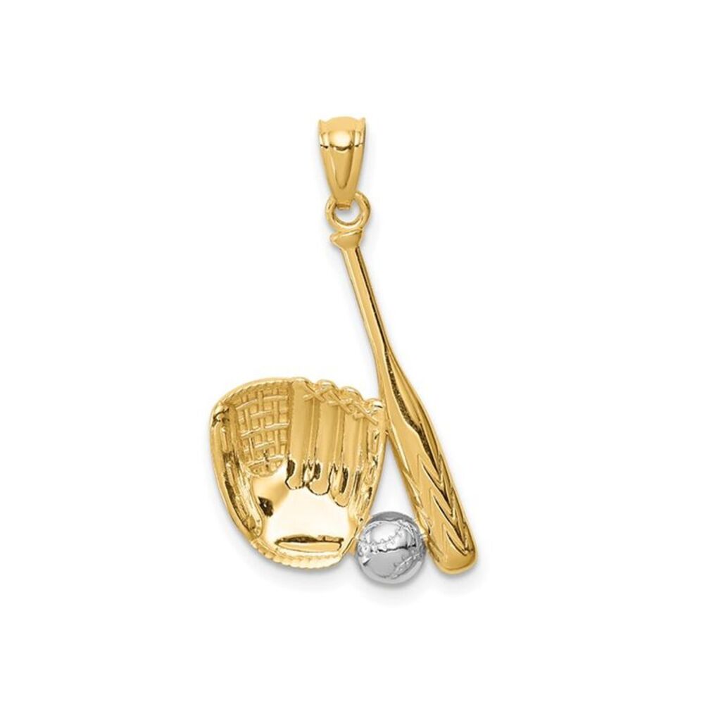 14K Yellow Gold Baseball, Glove and Bat Pendant (NO CHAIN)